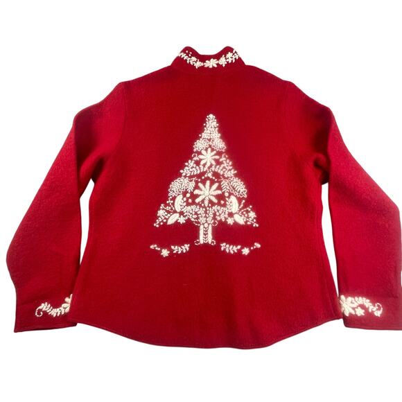 Coldwater Creek Wool Red & White Embroidered Christmas Winter Jacket L  *Read - Picture 1 of 11